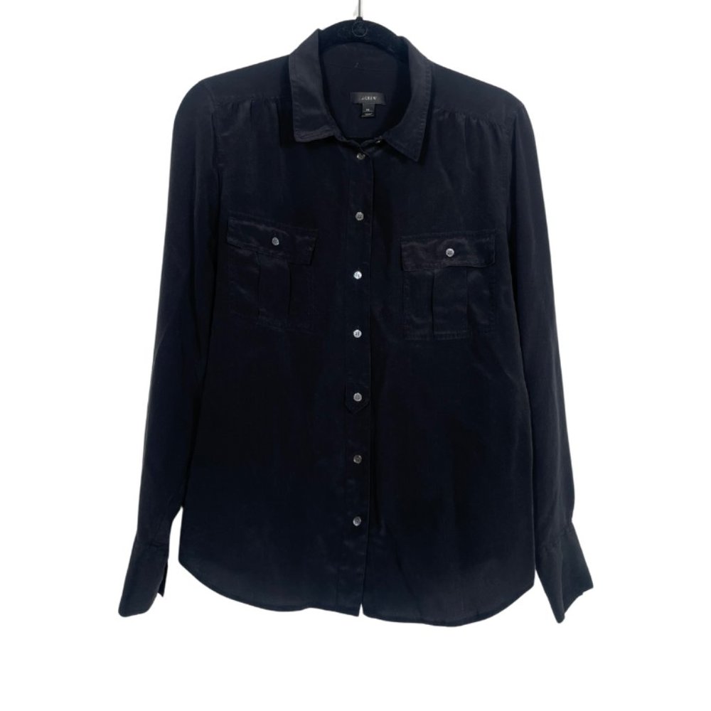 J. Crew Silk Button-down • Black Top • Size 14